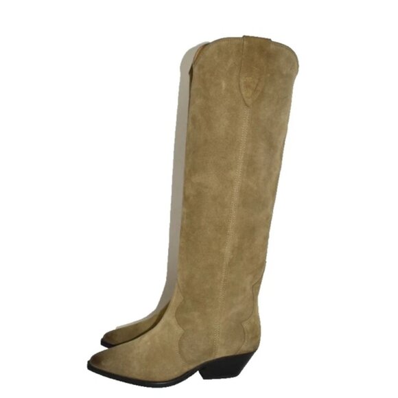 $1100 ISABEL MARANT DENVEE TALL KNEE BOOT SUEDE BROWN WESTERN CUBAN 35 (DC11) - Picture 3 of 8